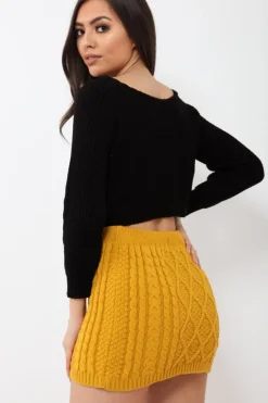 Rebellious Fashion Mustard Thick Knit Bodycon Skirt - Kristy