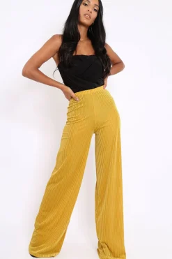 Rebellious Fashion Mustard Velvet Striped Trousers - Trudy