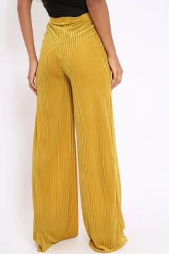 Rebellious Fashion Mustard Velvet Striped Trousers - Trudy