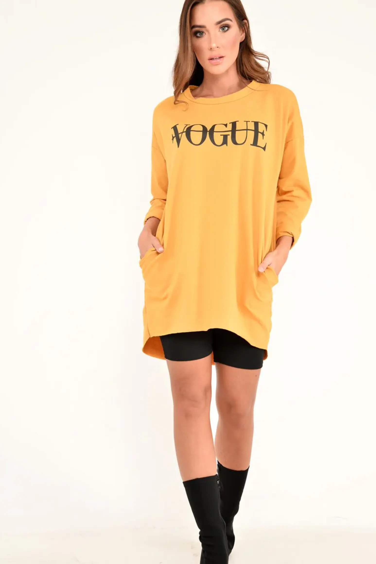 Rebellious Fashion Mustard Vogue Slogan Oversized Jumper - Bray