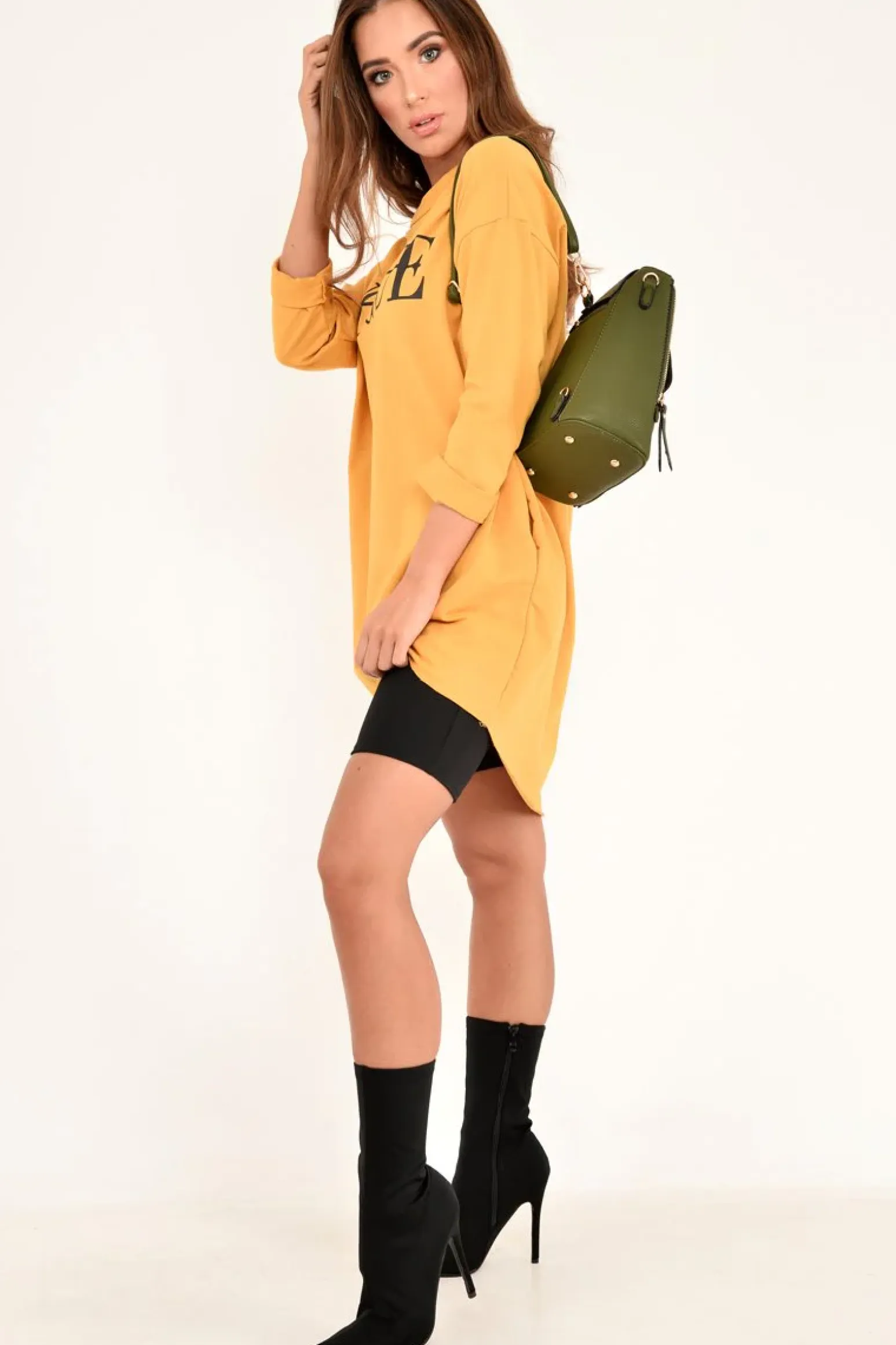 Rebellious Fashion Mustard Vogue Slogan Oversized Jumper - Bray