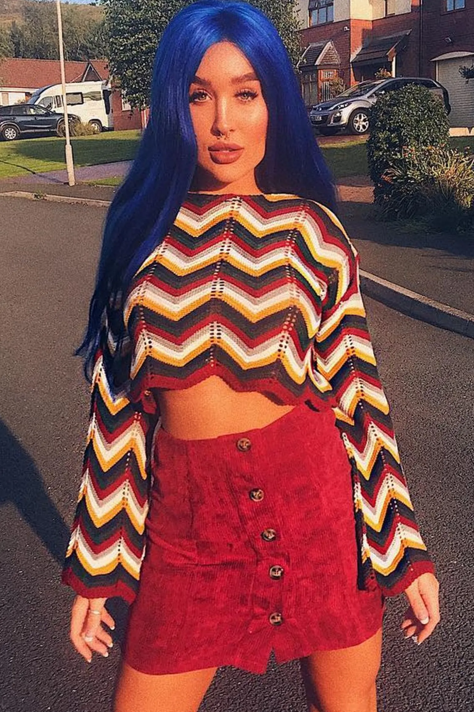 Rebellious Fashion Mustard Wine Chevron Knit Crop Jumper - Stevi