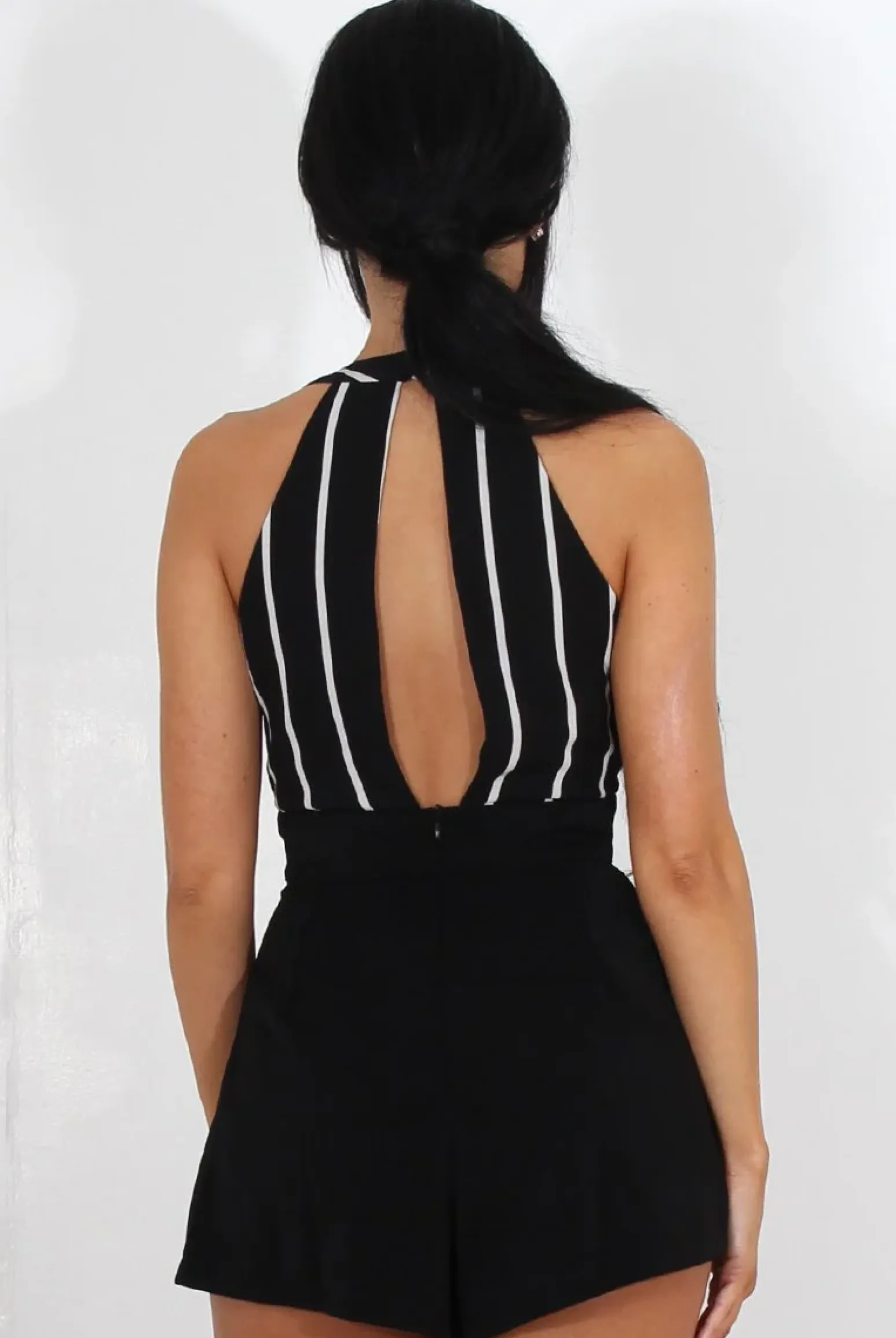 Rebellious Fashion Myles Black Striped V Neck Playsuit