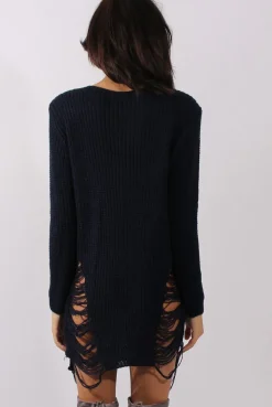 Rebellious Fashion Navy Distressed Jumper Dress - Kim