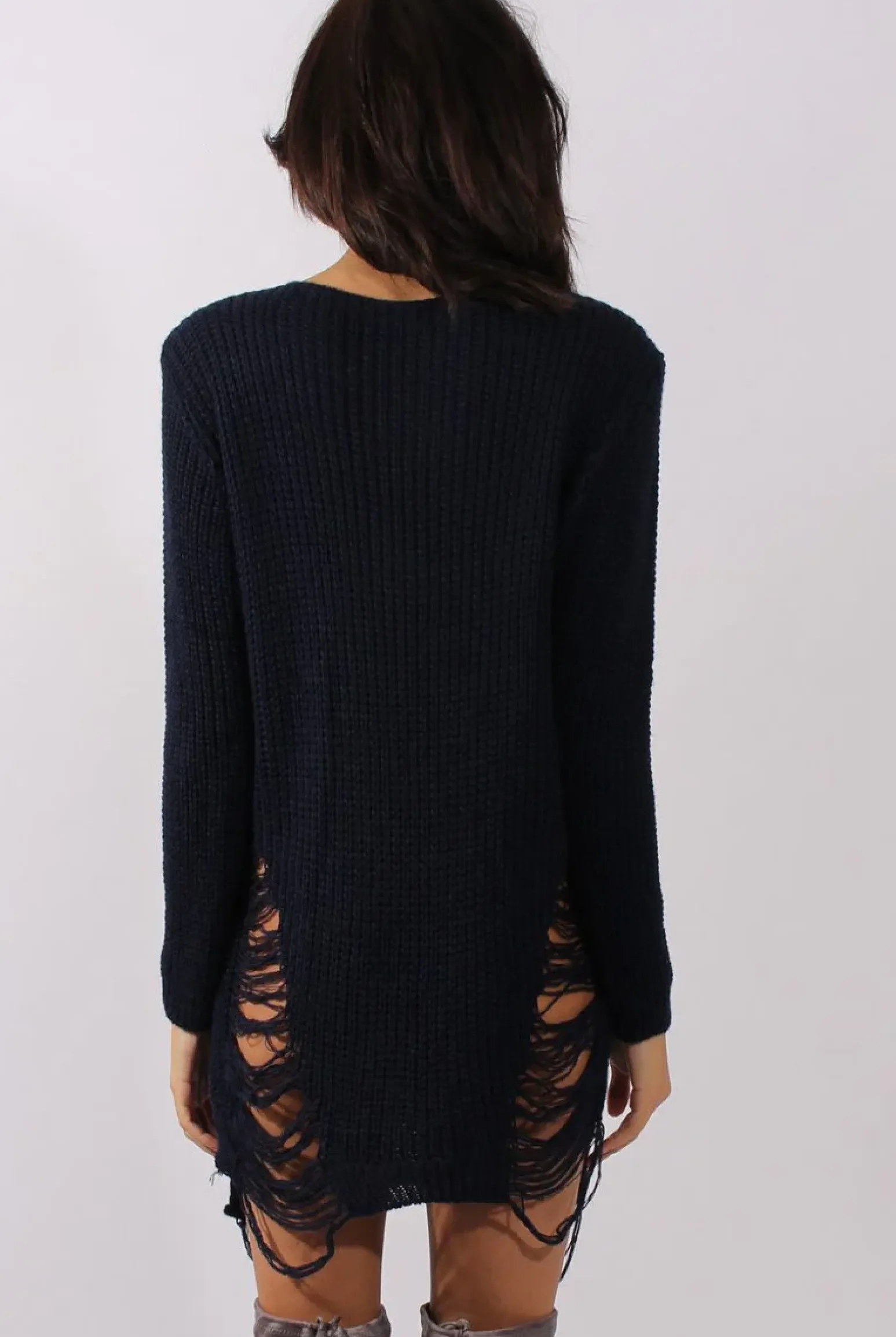 Rebellious Fashion Navy Distressed Jumper Dress - Kim