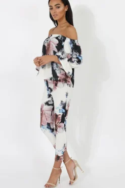 Rebellious Fashion Navy & Blush Floral off The Shoulder Co-ord- Lydia
