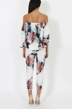 Rebellious Fashion Navy & Blush Floral off The Shoulder Co-ord- Lydia