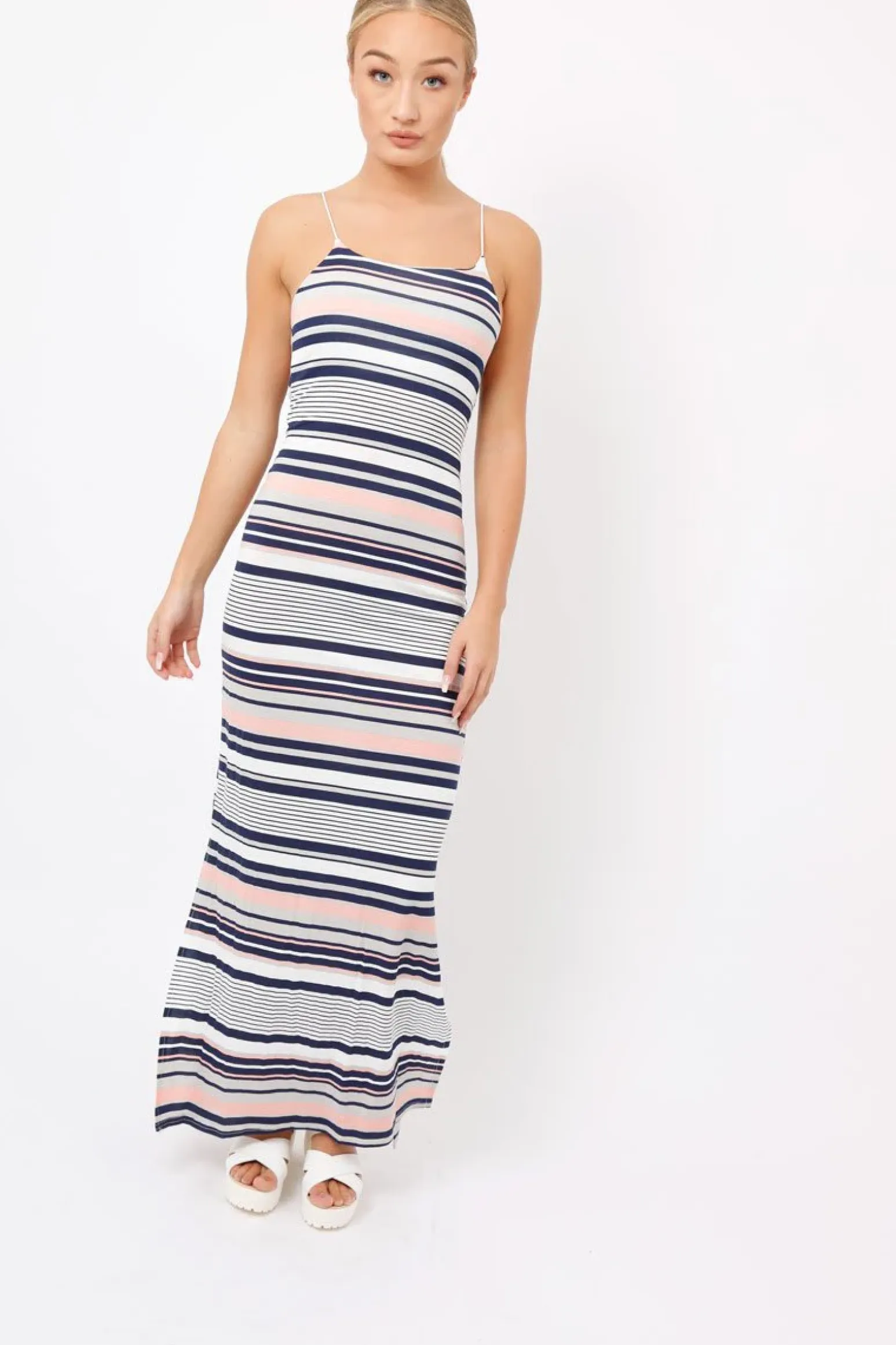 Rebellious Fashion Navy & Grey Striped Maxi Dress - Kiah