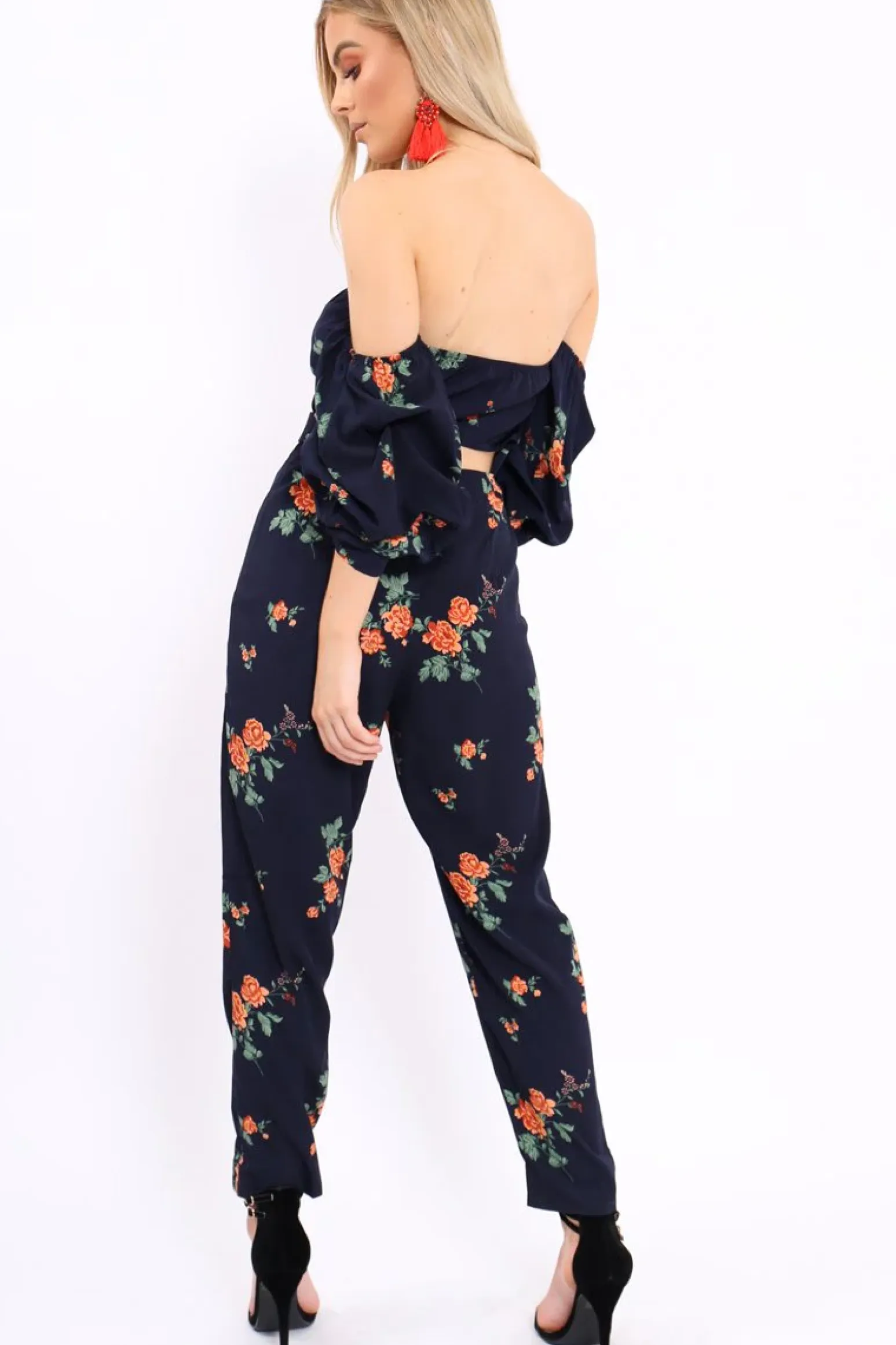 Rebellious Fashion Navy Bardot Open Back Jumpsuit - Serenity