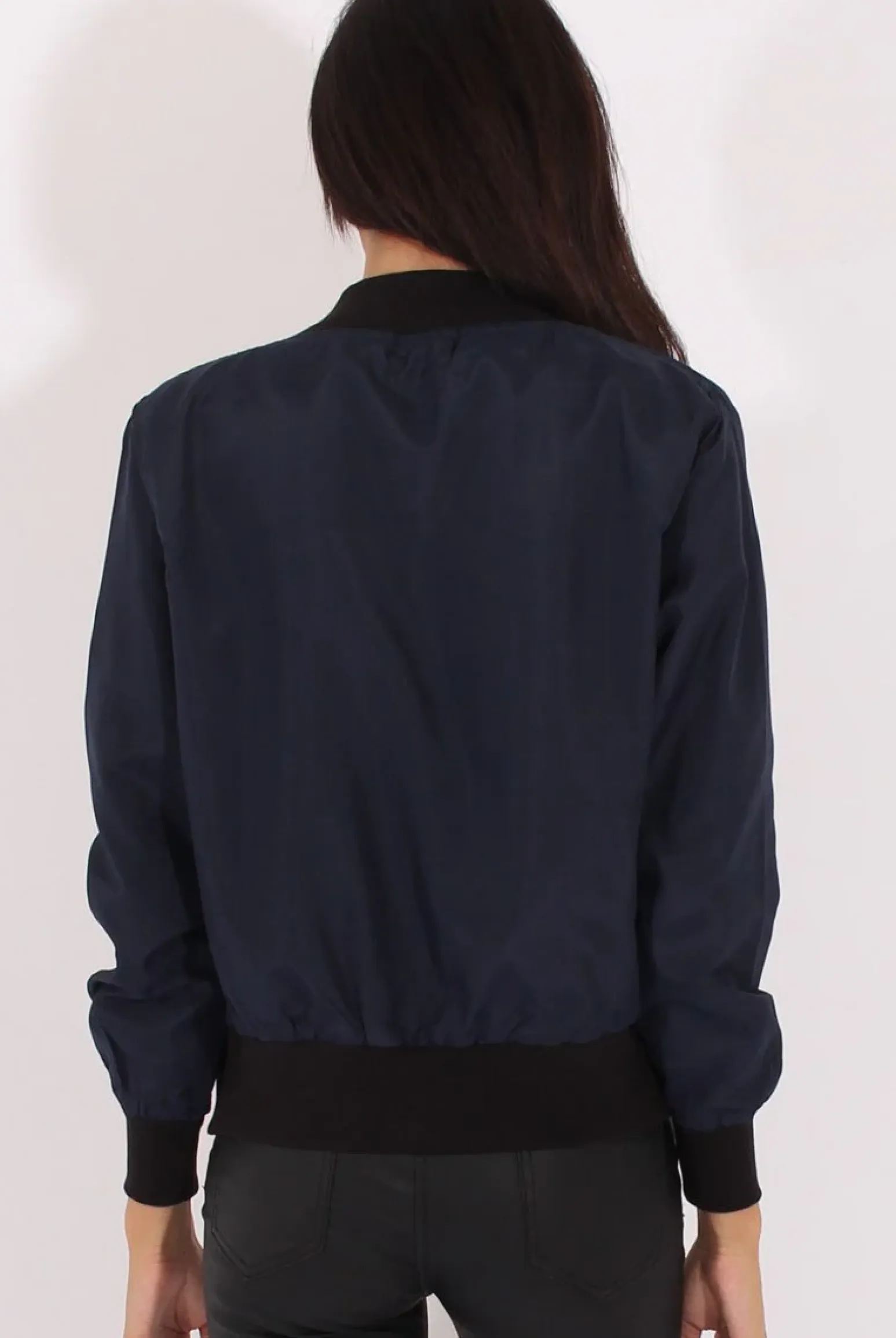 Rebellious Fashion Navy Bomber Jacket - Maisie