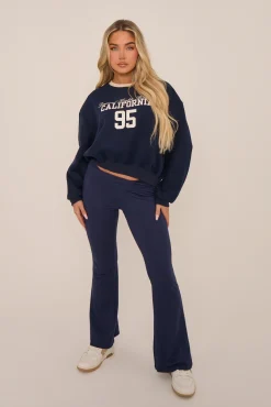Rebellious Fashion Navy California Print Long Sleeves Sweatshirt - Alisha