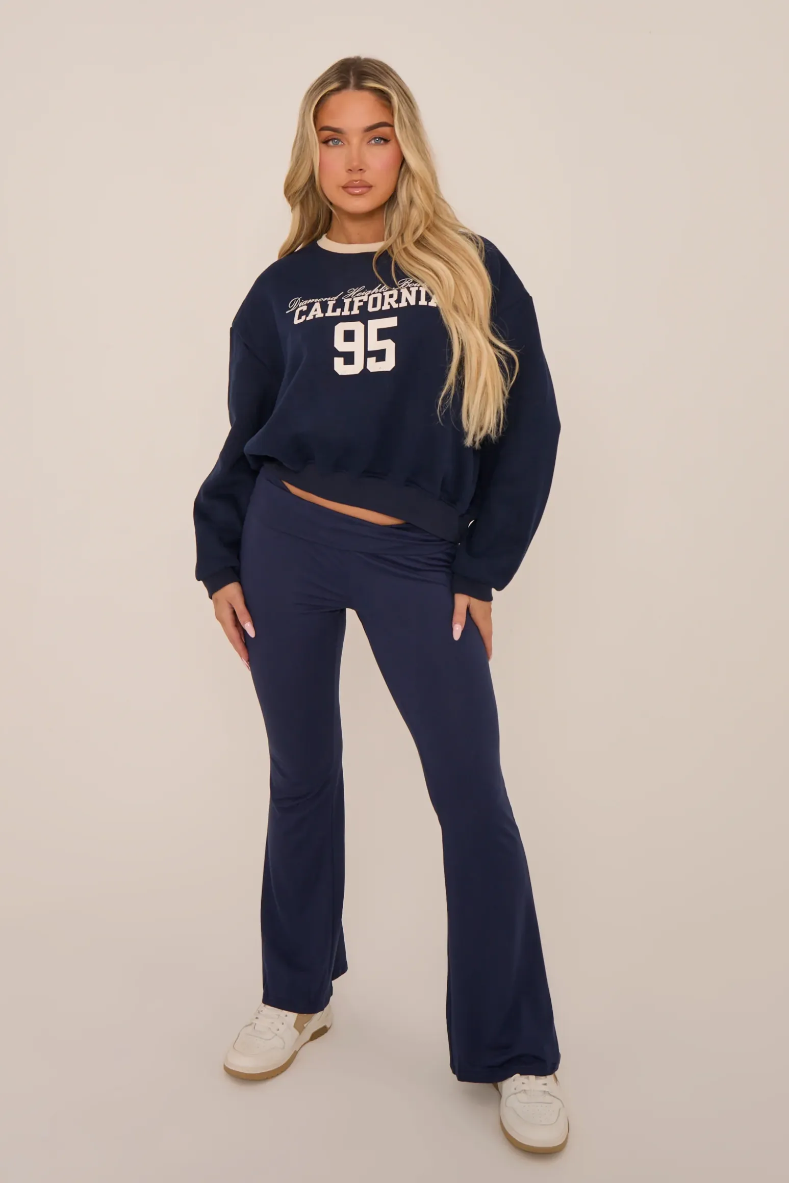 Rebellious Fashion Navy California Print Long Sleeves Sweatshirt - Alisha