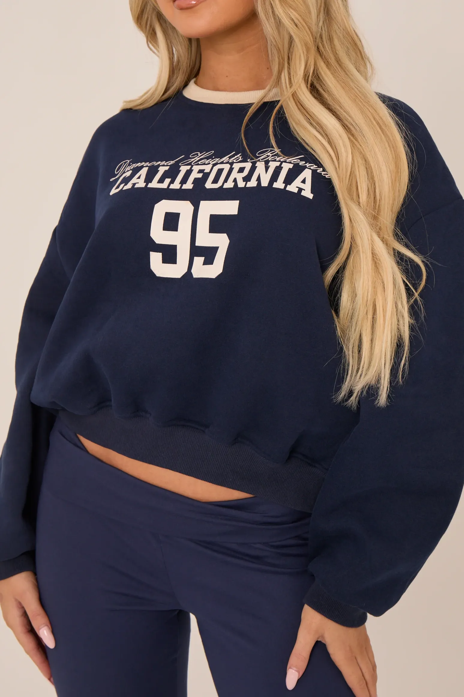 Rebellious Fashion Navy California Print Long Sleeves Sweatshirt - Alisha