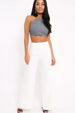Rebellious Fashion Navy Check Halterneck Crop Top - Christie
