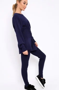Rebellious Fashion Navy Co-ord with Corset Waist Tie Detail - Laurel