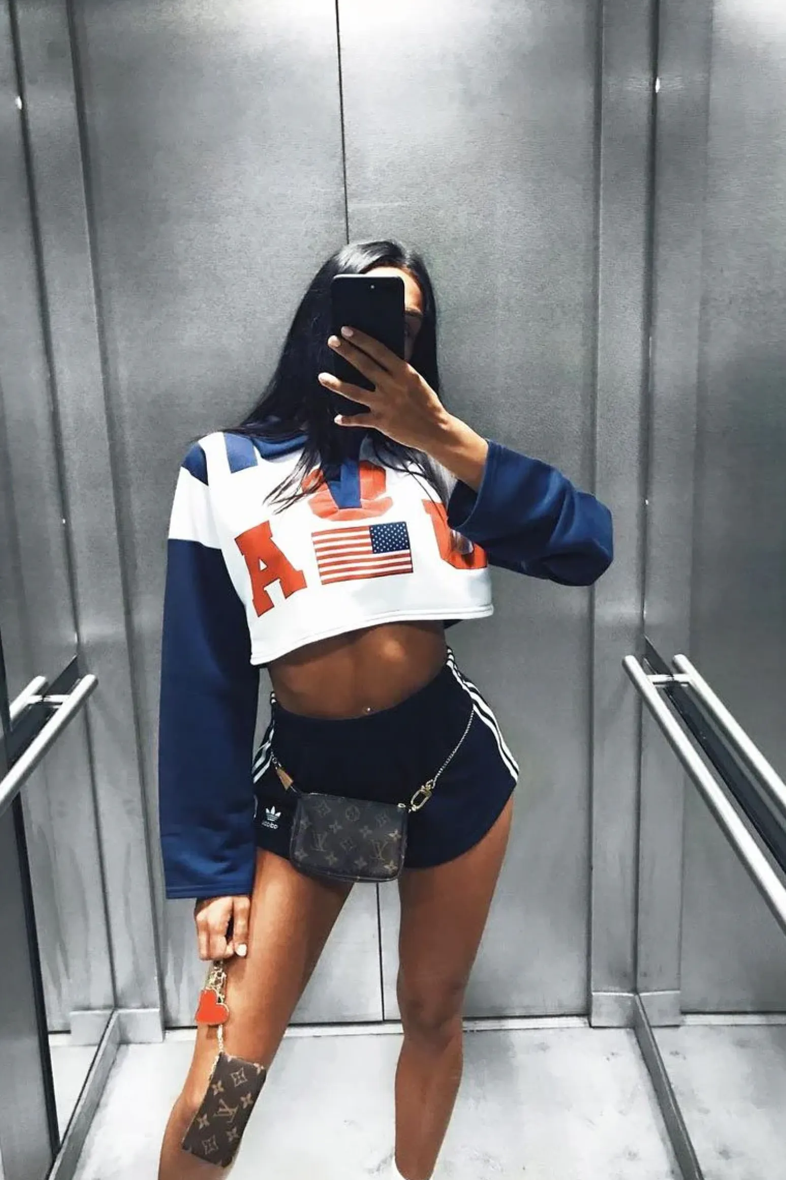 Rebellious Fashion Navy Cropped USA Rugby Shirt - Devani