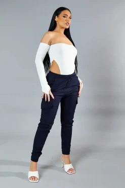 Rebellious Fashion Navy Cuffed Hem Cargo Trousers - Rain