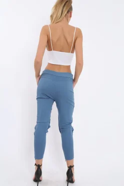 Rebellious Fashion Navy Fish Net Panel Detail Joggers - Mikaela