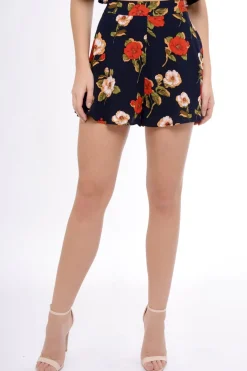 Rebellious Fashion Navy Floral High Waisted Shorts - Kamisha