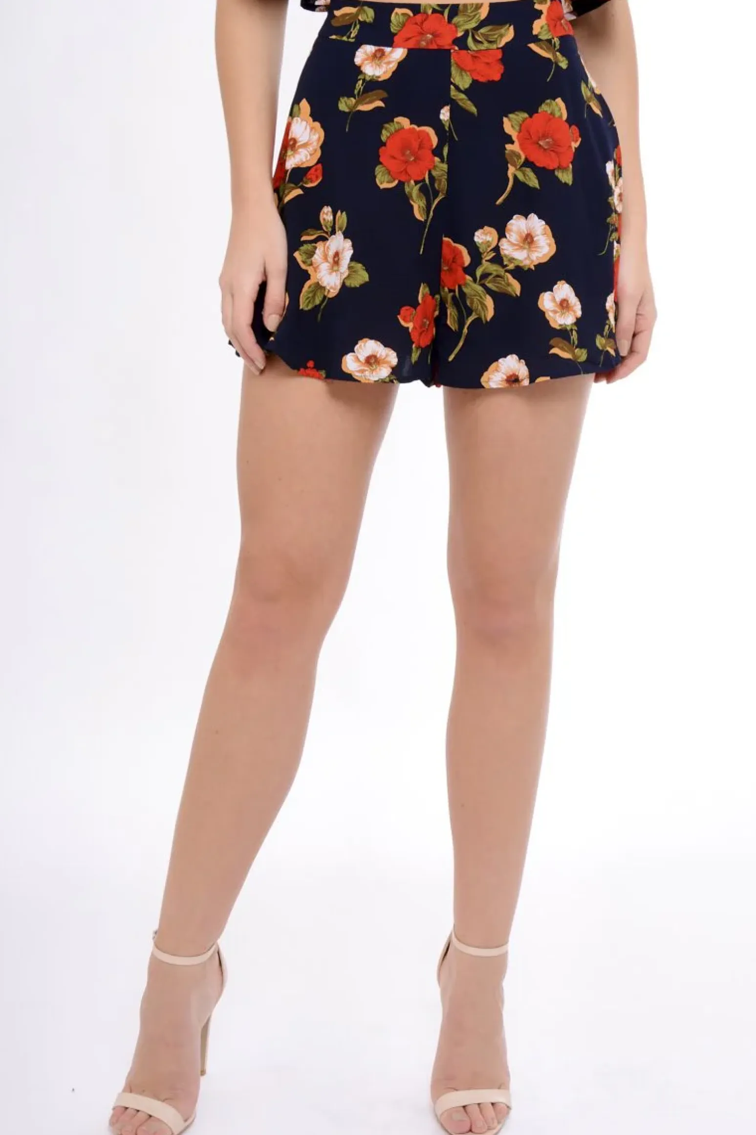 Rebellious Fashion Navy Floral High Waisted Shorts - Kamisha