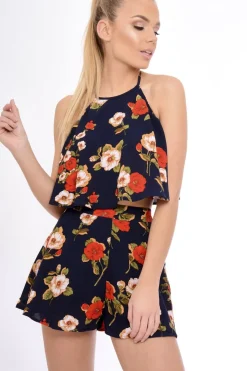 Rebellious Fashion Navy Floral High Waisted Shorts - Kamisha