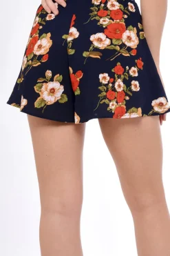 Rebellious Fashion Navy Floral High Waisted Shorts - Kamisha
