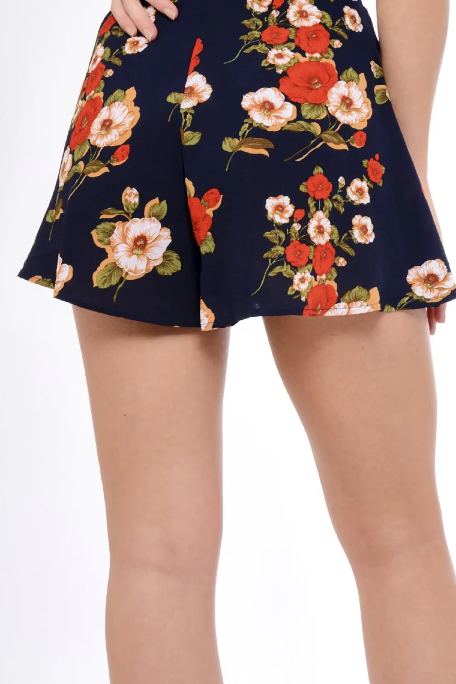 Rebellious Fashion Navy Floral High Waisted Shorts - Kamisha