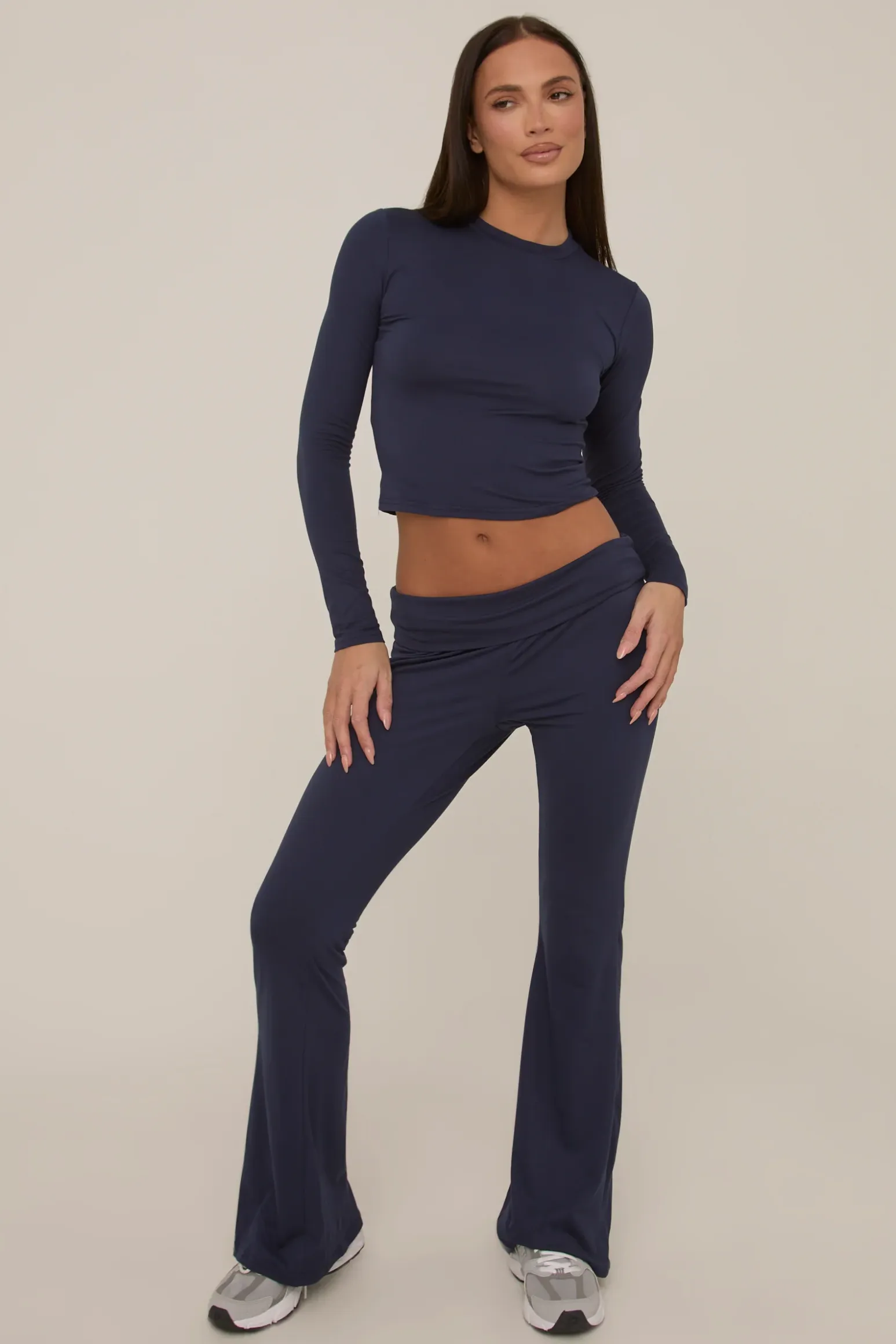 Rebellious Fashion Navy Fold Down Trousers Lounge Co-ord Set - Avery