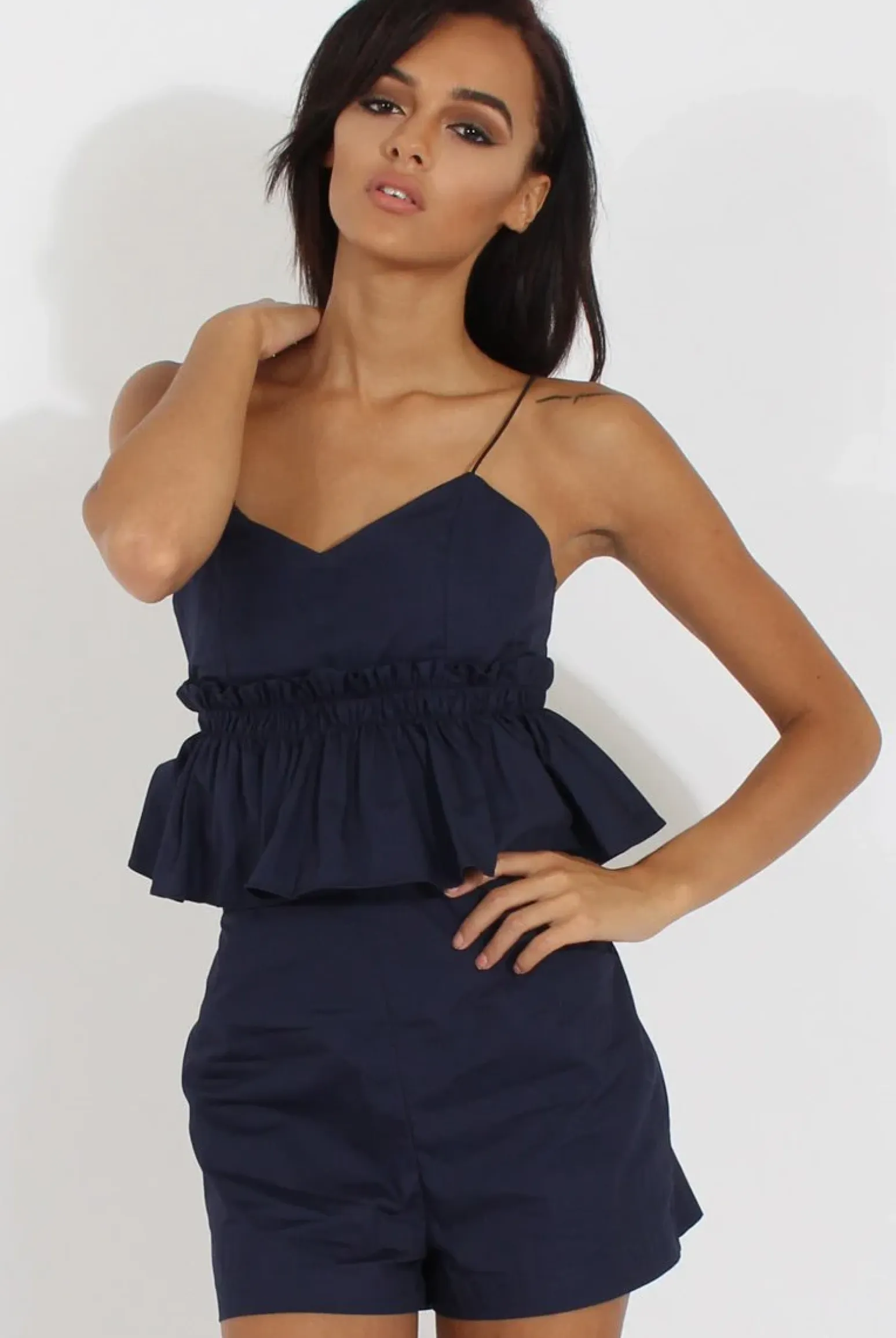 Rebellious Fashion Navy Frill Layer Playsuit - Remi