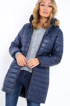 Rebellious Fashion Navy Longline Puffer Jacket - Alexandra