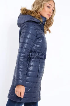 Rebellious Fashion Navy Longline Puffer Jacket - Alexandra