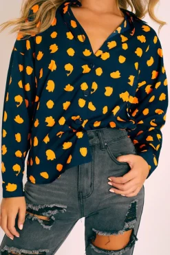 Rebellious Fashion Navy Orange Polka Button Up Shirt - Harlin