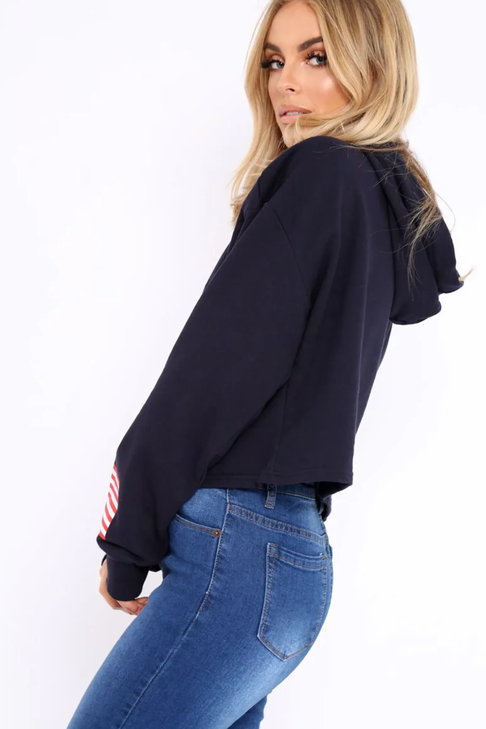 Rebellious Fashion Navy Oversized USA Print Hoodie - Eleah