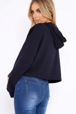 Rebellious Fashion Navy Oversized USA Print Hoodie - Eleah