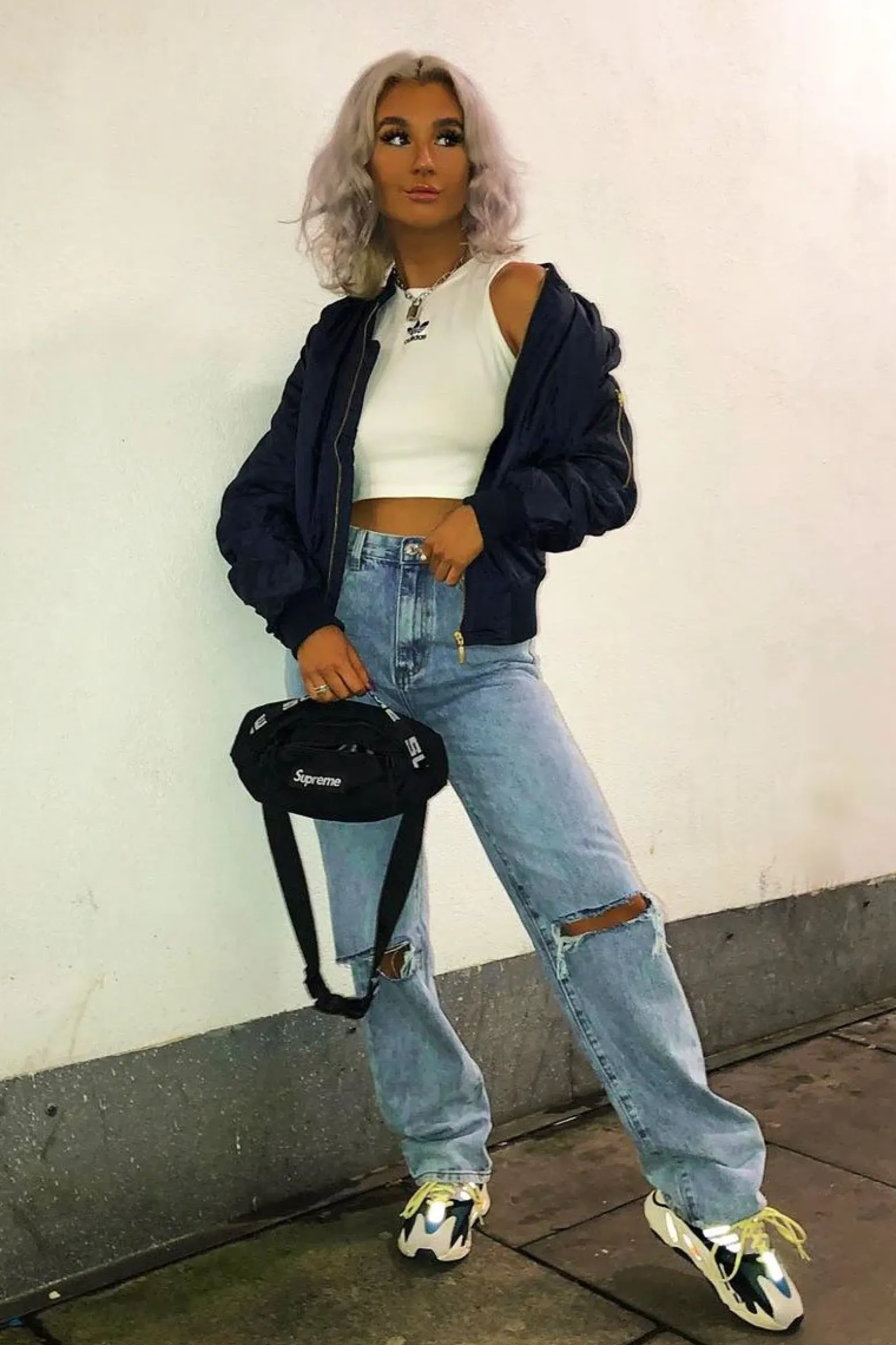 Rebellious Fashion Navy Padded Bomber Jacket - Chelsy