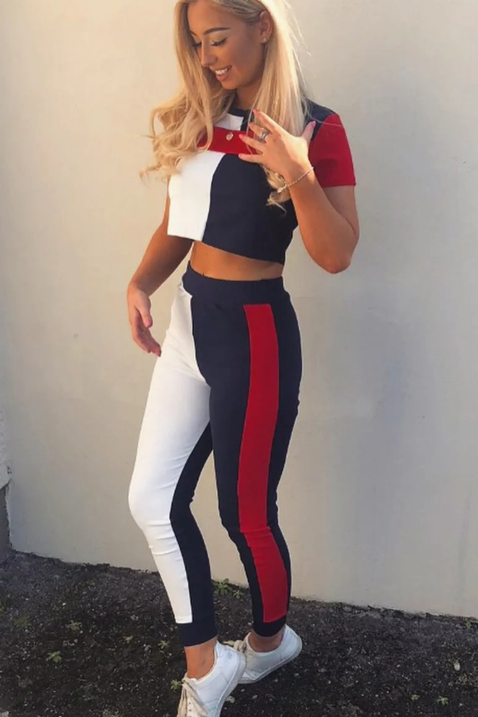 Rebellious Fashion Navy Red and White Colour Block Co-ord - Sybil