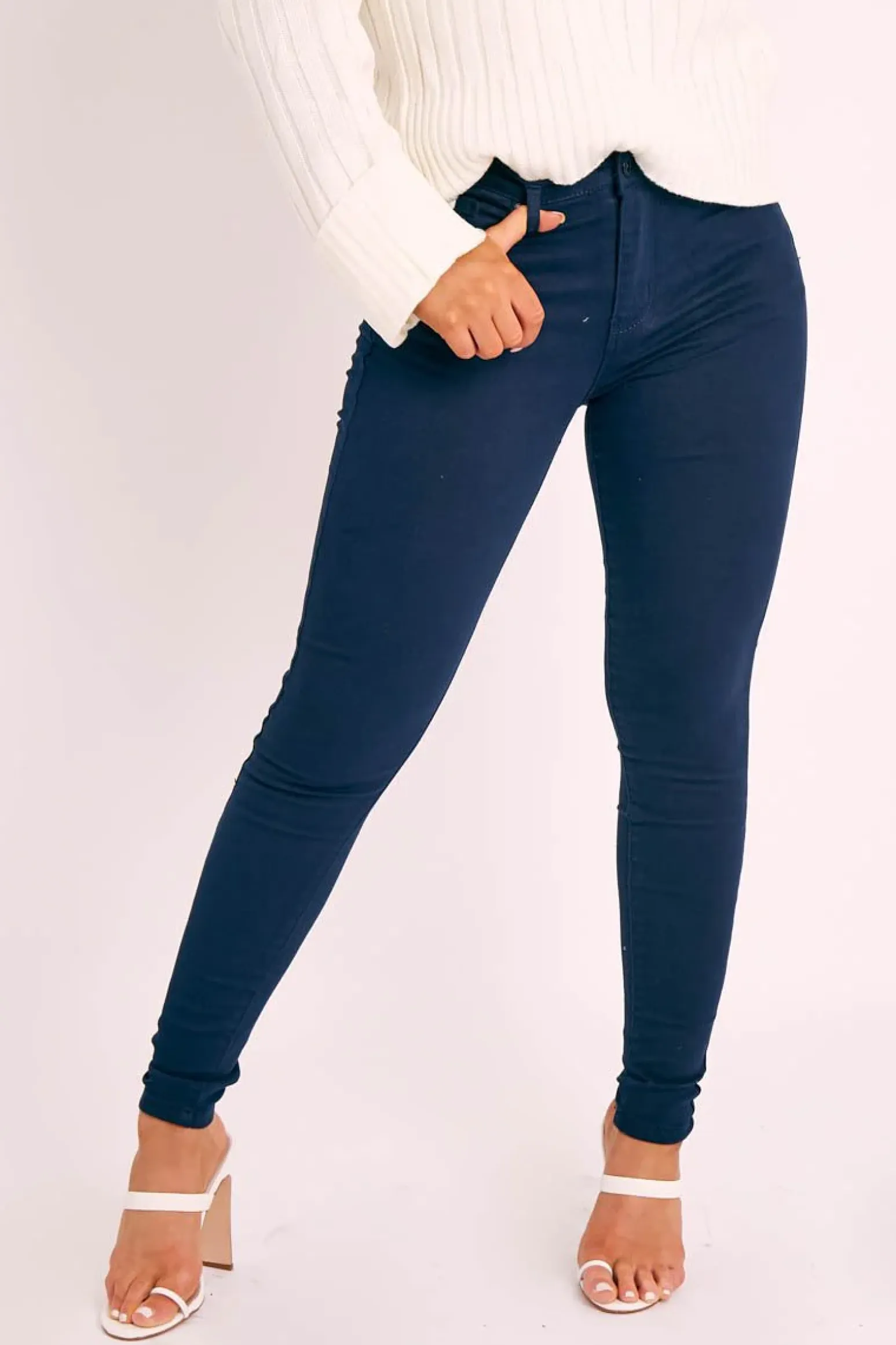 Rebellious Fashion Navy Skinny Stretch Denim Jeans - Maeva