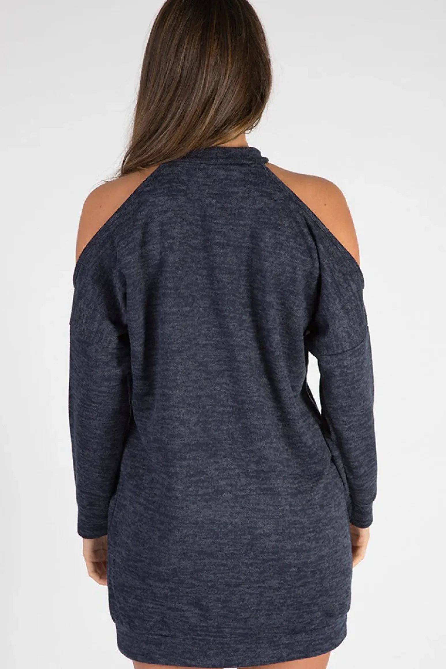 Rebellious Fashion Navy Soft Cold Shoulder Jumper Dress - Tina