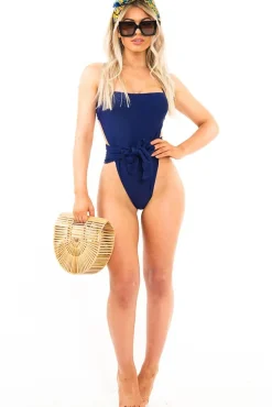 Rebellious Fashion Navy Tie Bow Detail Swimsuit - Katey