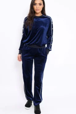 Rebellious Fashion Navy Velvet Striped Set - Becka
