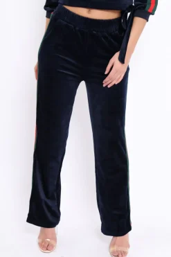 Rebellious Fashion Navy Velvet Striped Set with Bow - Kelbie