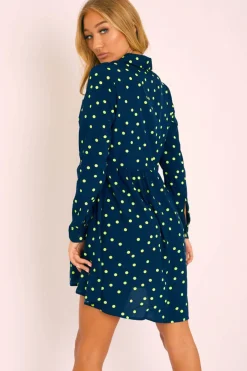 Rebellious Fashion Navy Yellow Polka Dot Shirt Dress - Karman