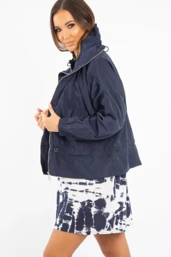 Rebellious Fashion Navy Zip Front Rain Jacket - Idalie