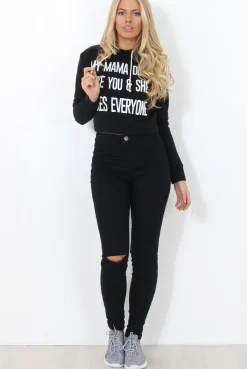 Rebellious Fashion Neem Black Slogan Pullover Hoodie