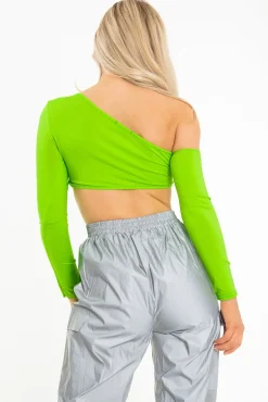 Rebellious Fashion Neon Green Asymmetric Crop Top - Nicki