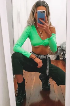 Rebellious Fashion Neon Green Asymmetric Crop Top - Nicki