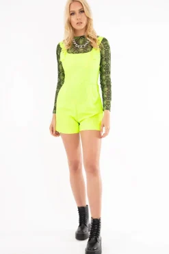 Rebellious Fashion Neon Green Buckle Strap Playsuit - Halo