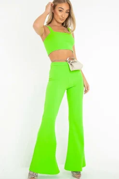 Rebellious Fashion Neon Green Crop Top and Trousers Co-ord Set - Kimmy