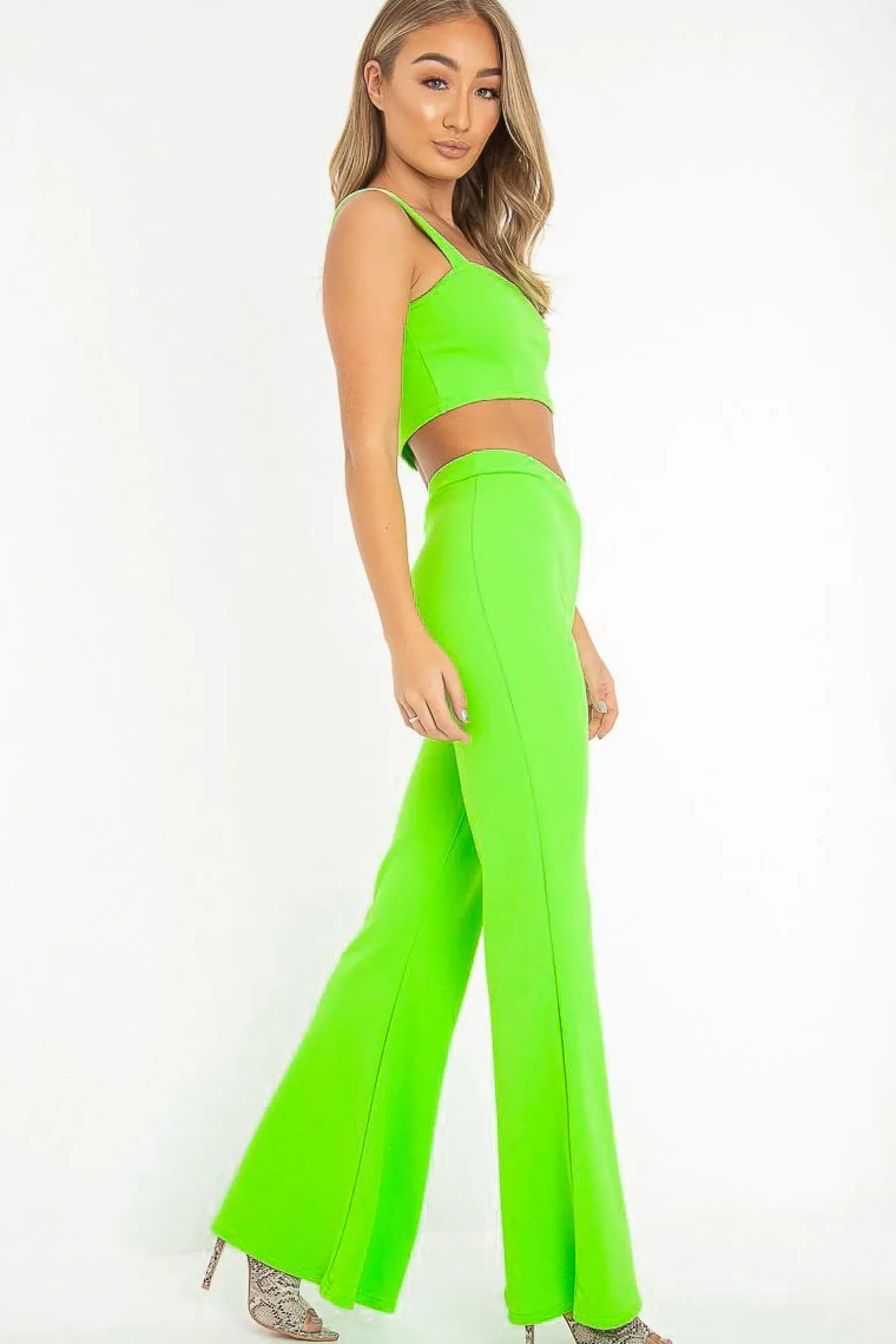 Rebellious Fashion Neon Green Crop Top and Trousers Co-ord Set - Kimmy