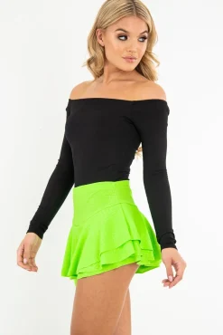 Rebellious Fashion Neon Green Faux Croc Frill High Waist Shorts - Pixie